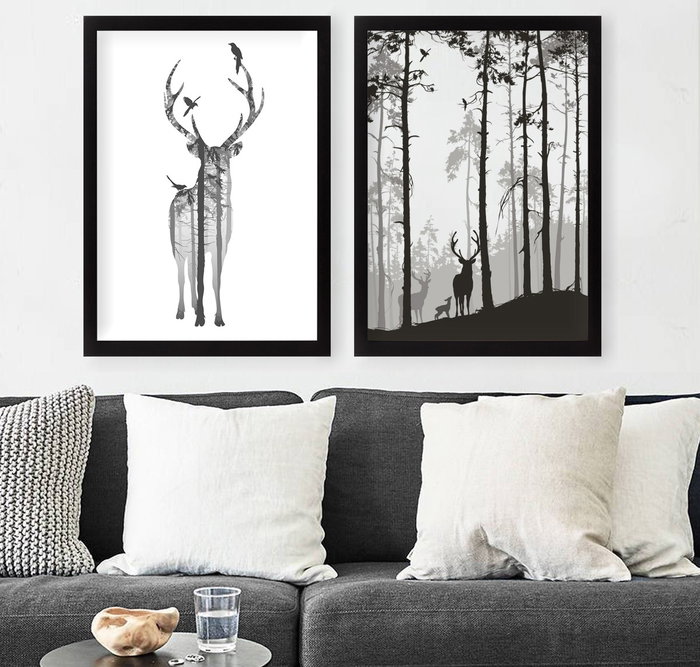 Wallity Set de 2 Cuadros Decorativos Enmarcados Blanco y Negro Wallity Set de 2 Cuadros Decorativos Enmarcados Blanco y Negro